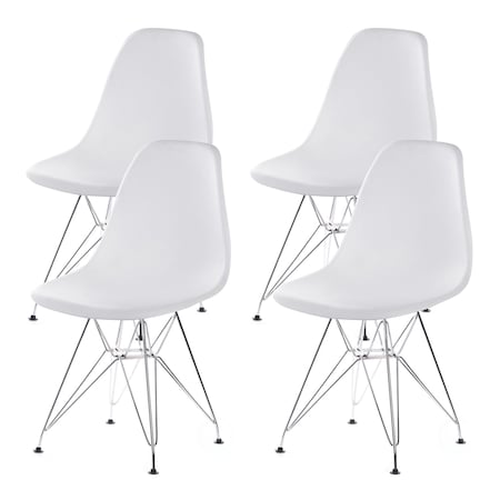 Fabulaxe Mid-Century Modern Style Plastic DSW Shell Dining Chair with Metal Legs, White QI003947.WT.4
